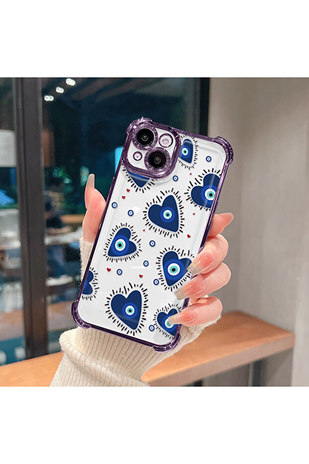 غطاء حماية شفاف من السيليكون متوافق مع آيفون 15 بنمط العين الشريرة - 6