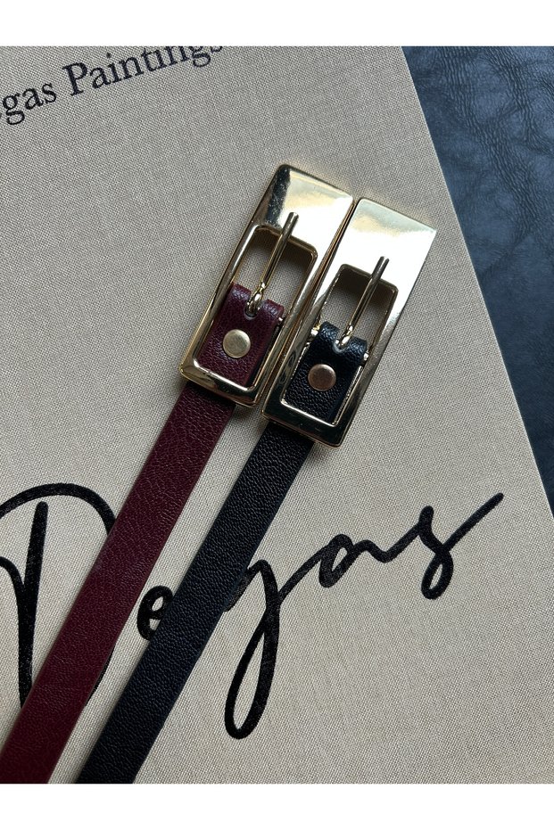 2-Piece Inner Patterned Women's Gold Buckle Belt Jacket Belt Dress Belt Trouser Belt
