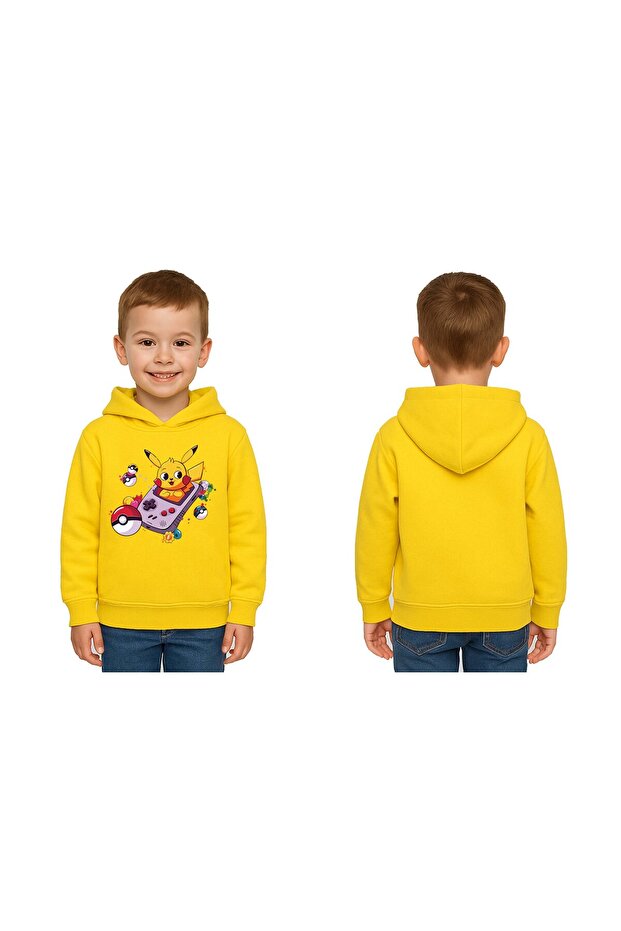 Unisex Pikachu Printed Children's Swaetshirt Hooded 3 Thread Raster