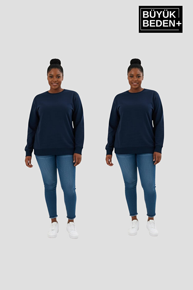 Women's Plus Size Crew Neck 2-Piece Set-Comfortable Fit Slim Sweatshirt Spr26Bswk956+2