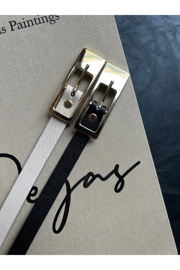 2-Piece Inner Patterned Women's Gold Buckle Belt Jacket Belt Dress Belt Trouser Belt