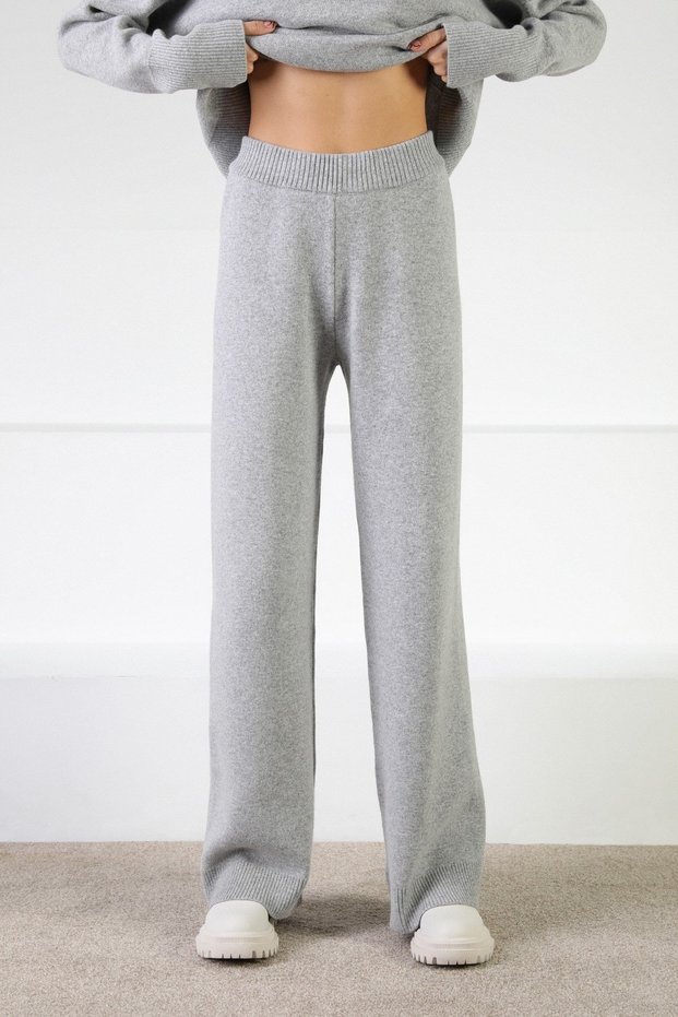 Gray High Waist Pocketless Cashmere Women's Knitwear Trousers