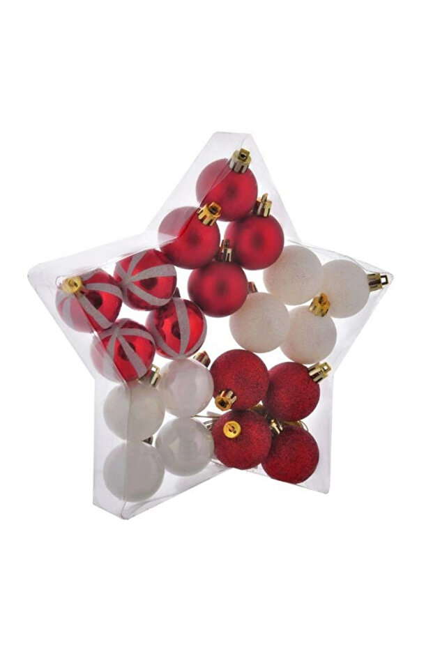 New Year's Balls Set Red White Holographic Glitter 4cm - 20 Pieces