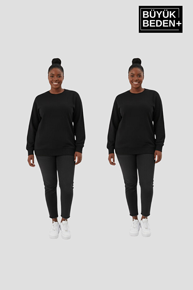 Women's Plus Size Crew Neck 2-Piece Set-Comfortable Fit Slim Sweatshirt Spr26Bswk956+2
