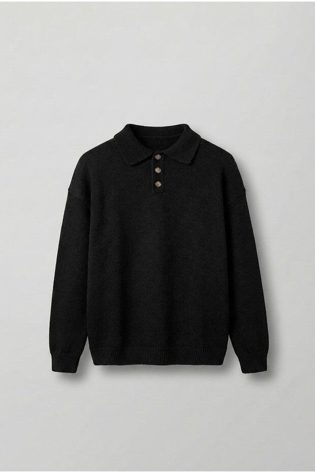 Men's Oversized Button Knit Sweater Black
