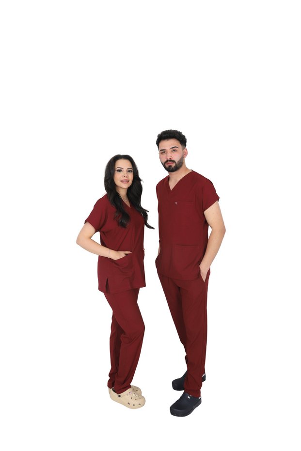 D/115 Gray Bat-Sleeve Unisex Doctor Nurse Student Lycra Fabric Scrubs Set