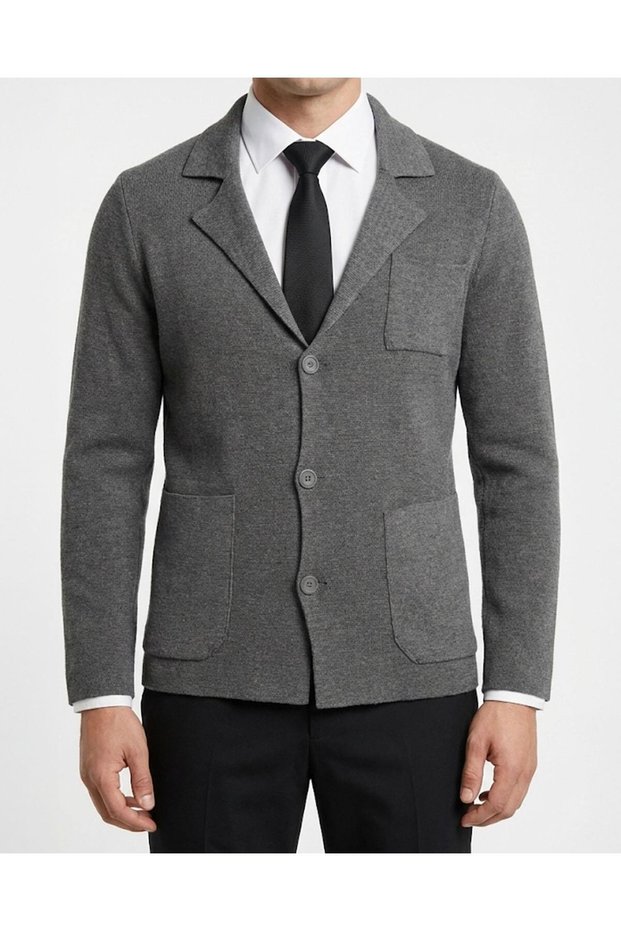 Italian Style S Slim Fit Men's Mono Collar Button Cardigan Gray T14845