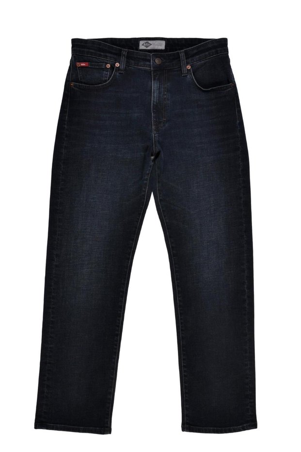 Ricky Men's High Rise Straight Comfortable Cut High Waist Straight Leg Jeans Blue-Black
