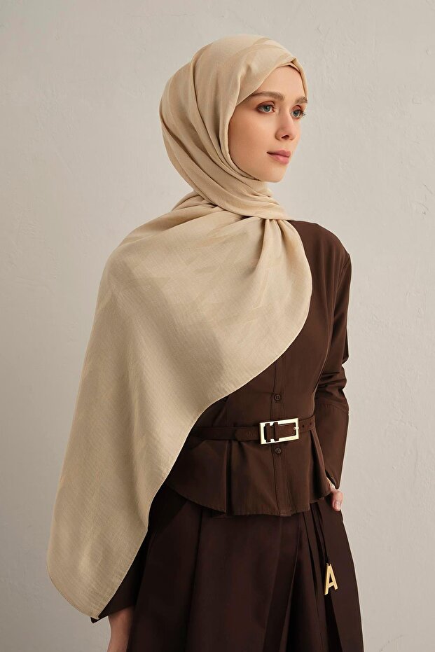 Lyocell Shawl - Zigzag Pattern - Aly1-64 - Sand Beige