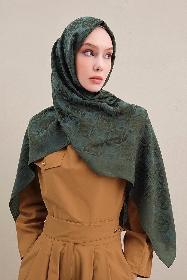 Lyocell Shawl - Logo Pattern - Aly6-54 - Green