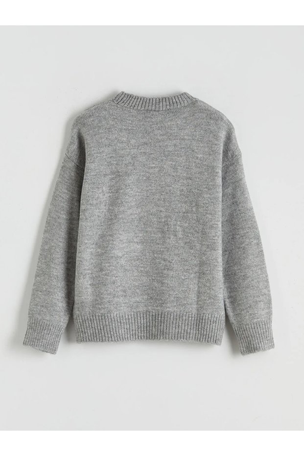 Lcw Kids Gray Crew Neck Patterned Girls' Knitwear Sweater