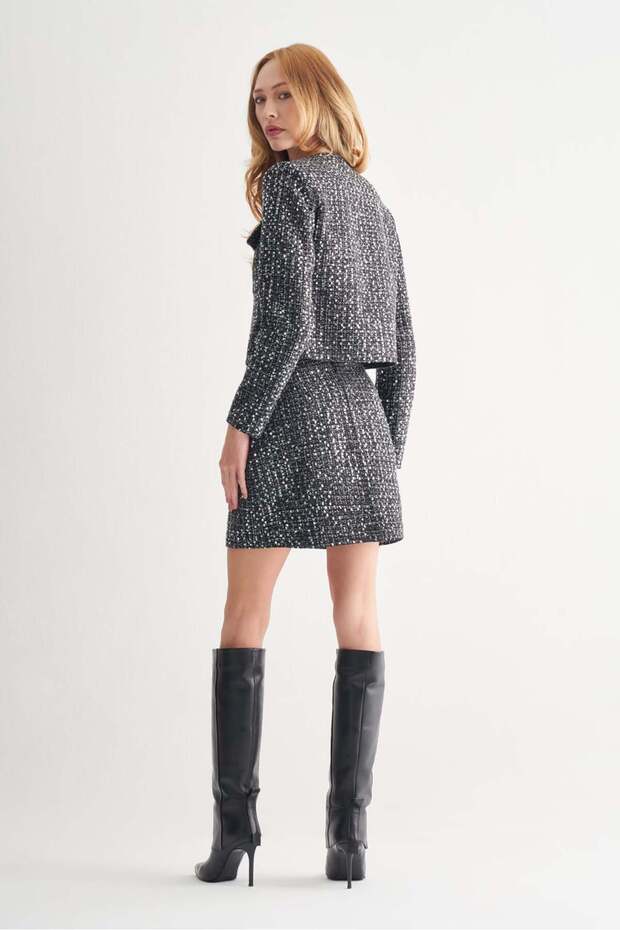 Taş İşlemeli Pullu Mini Etek - 3