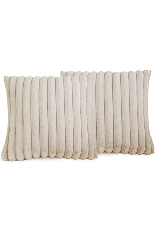 2 Pcs Faux Fur Plush Throw Pillow Covers 18x18 Inch (Beige)
