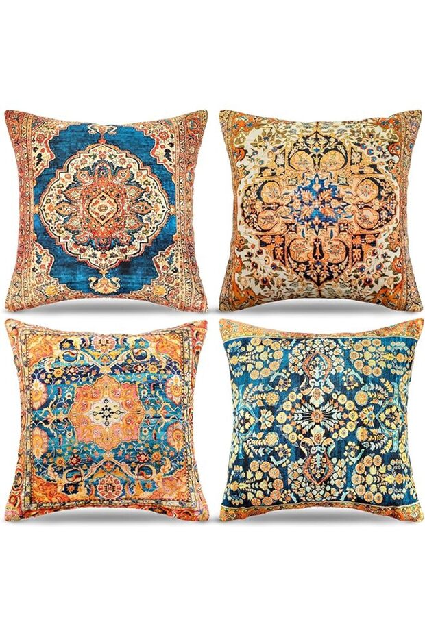 Ethnic Moroccan Cushion Covers 45x45 Yellow - Retro Geometric Linen Throw Pillow Covers