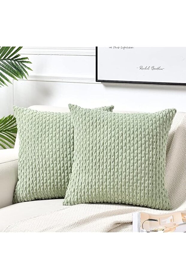 2-Pack Sage Green 18x18 Inch Corduroy Throw Pillow Covers