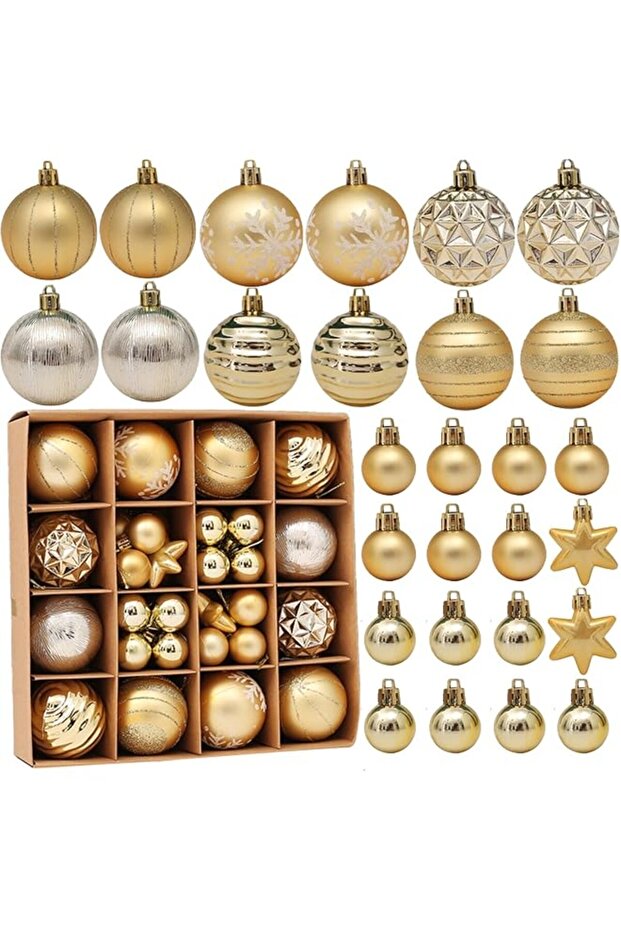 Christmas Tree Hanging Glitter Baubles - Gold (Plastic/Foam)