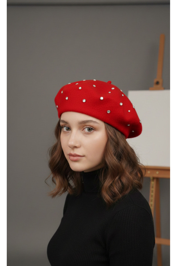 New Year - New Year's Gift Painter Beret with Zircon Stones