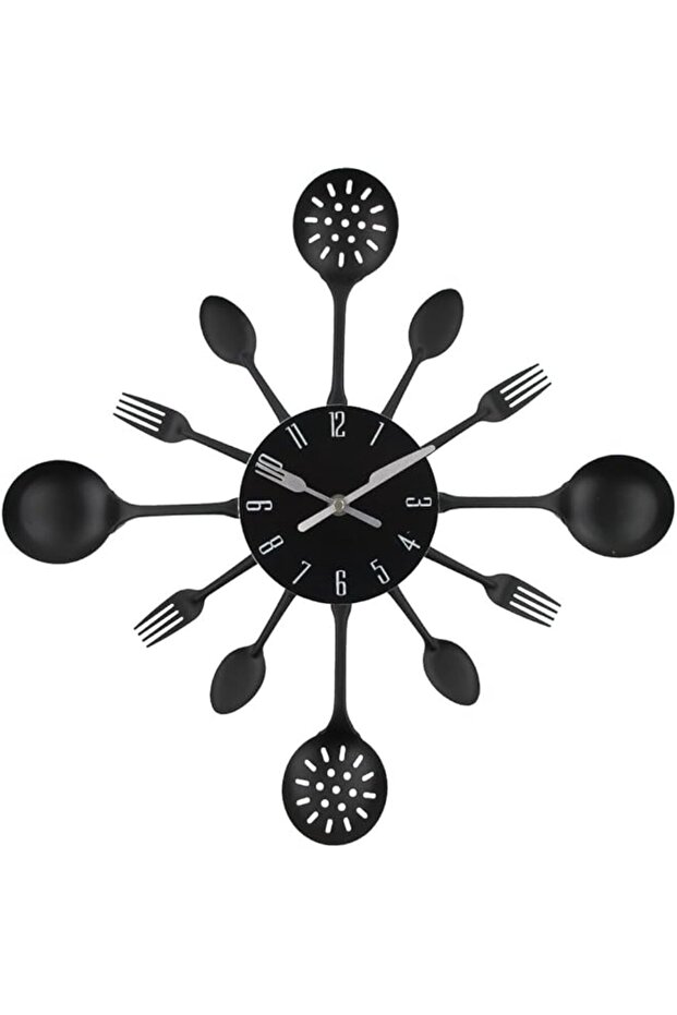 16" Metal Cutlery Spoon & Fork Wall Clock (Black)