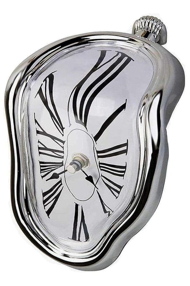 Salvador Dali Melting Clock - Melted Wall/Shelf Desk Decorative Clock, Silver