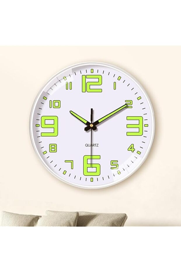 Night Light Luminous 20cm Silent Non-Ticking Wall Clock, Glow-in-the-Dark (White)