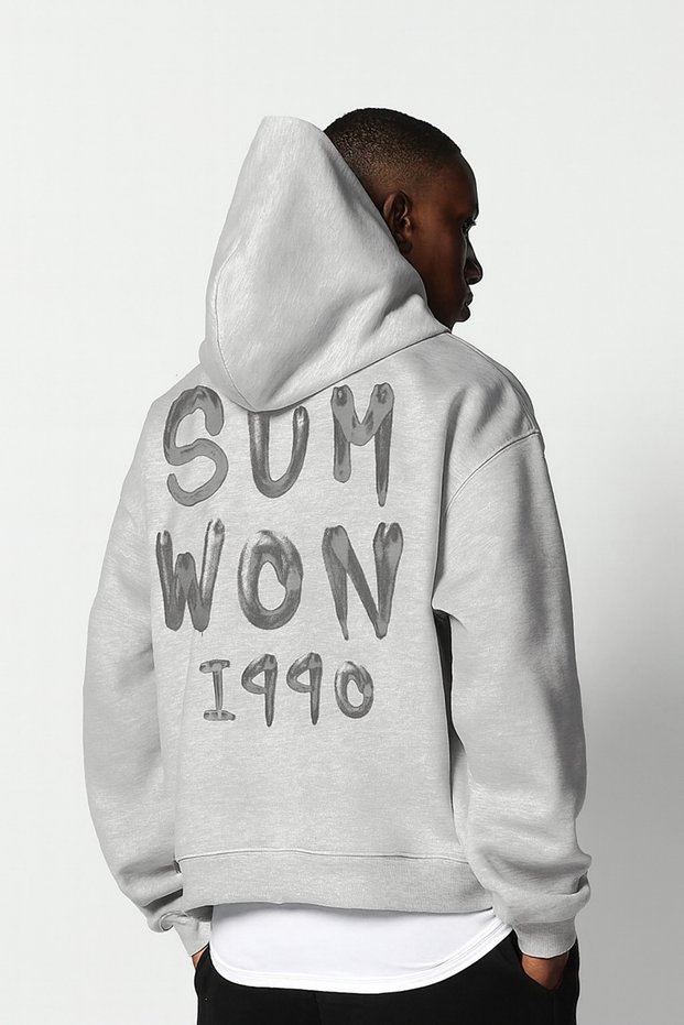 Unisex Oversize Hooded Sum Won 1990 Text Printed Streetwear Trend Sweatshirt