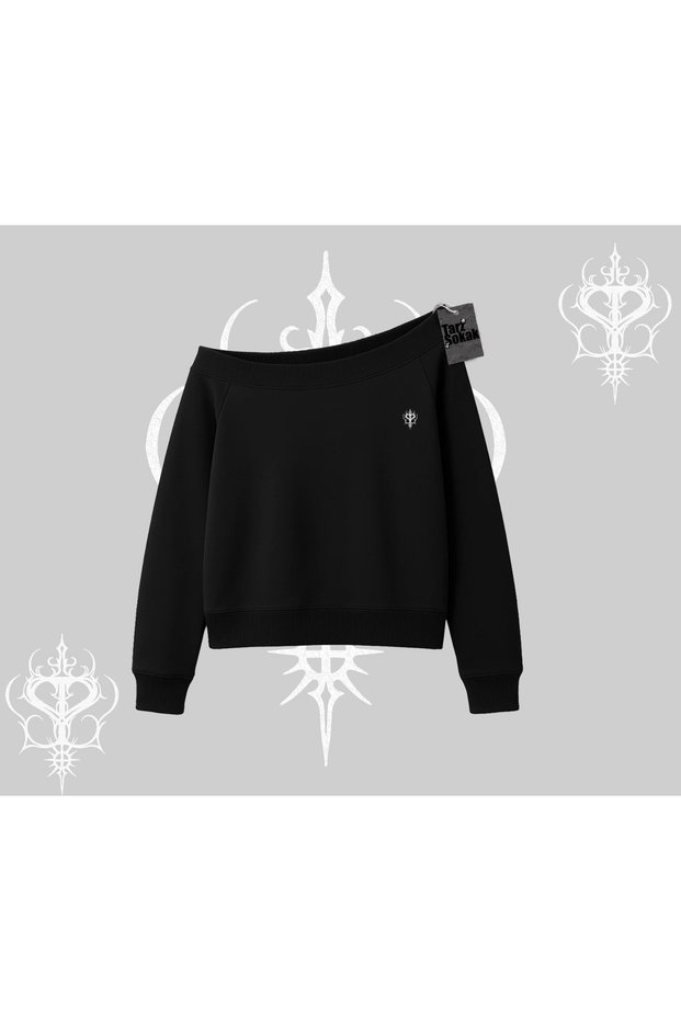 White Boat Neck Sweatshirt Custom Logo