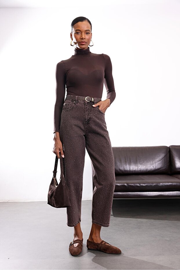 Brown Stone Embroidered Baggy Jean 3010