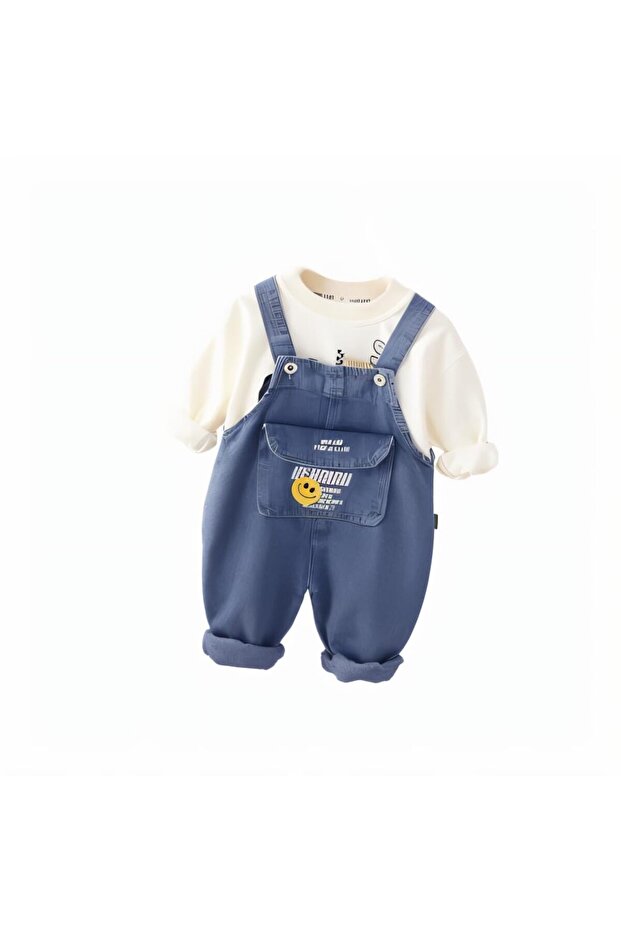 Kids Jumpsuit 2-Piece Set| 0-6 Months | White | Cotton | Overalls | Elastic Waist |Comfortable
