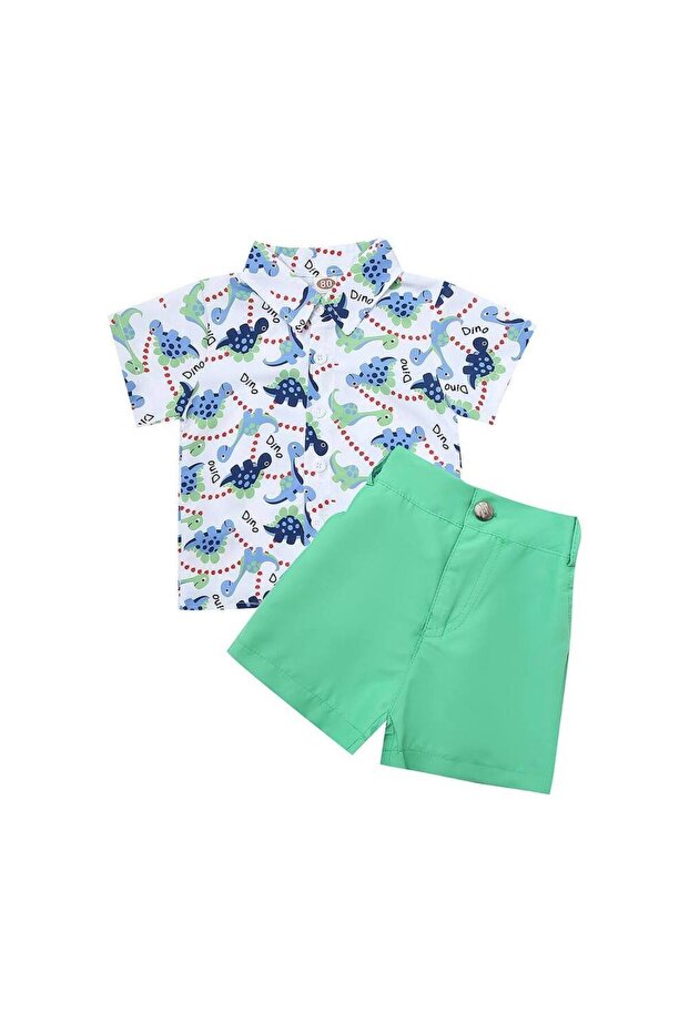 Boys’ Summer 2‑Piece Set | 36-48 Months |Green | Cotton | Shirt & Shorts | Lightweight | Stylish