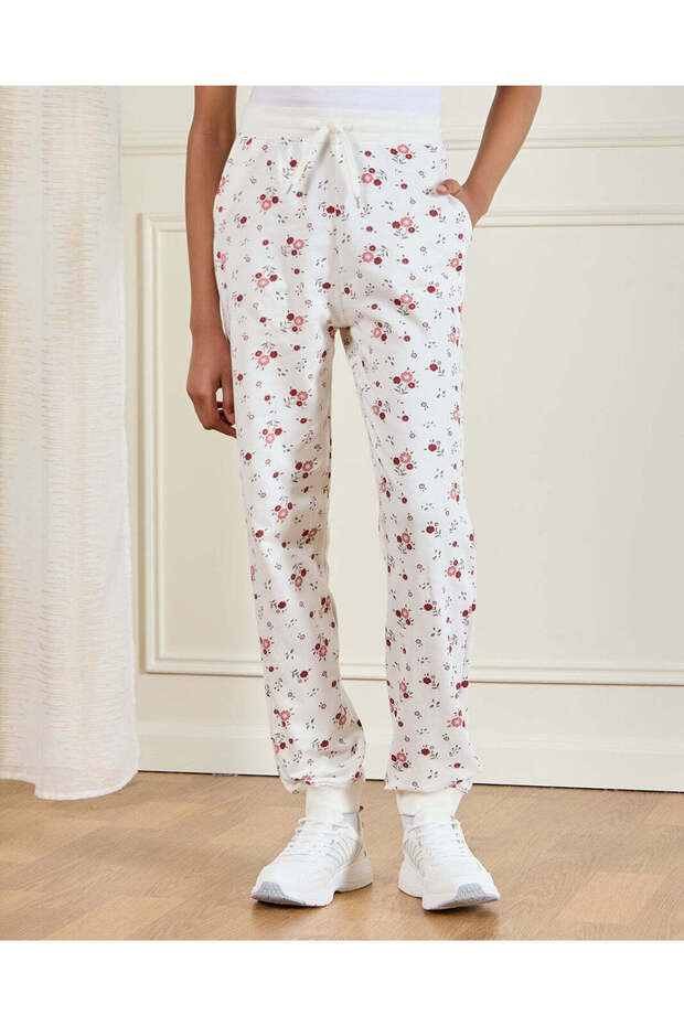 Senior Girls White Printed Track Pants