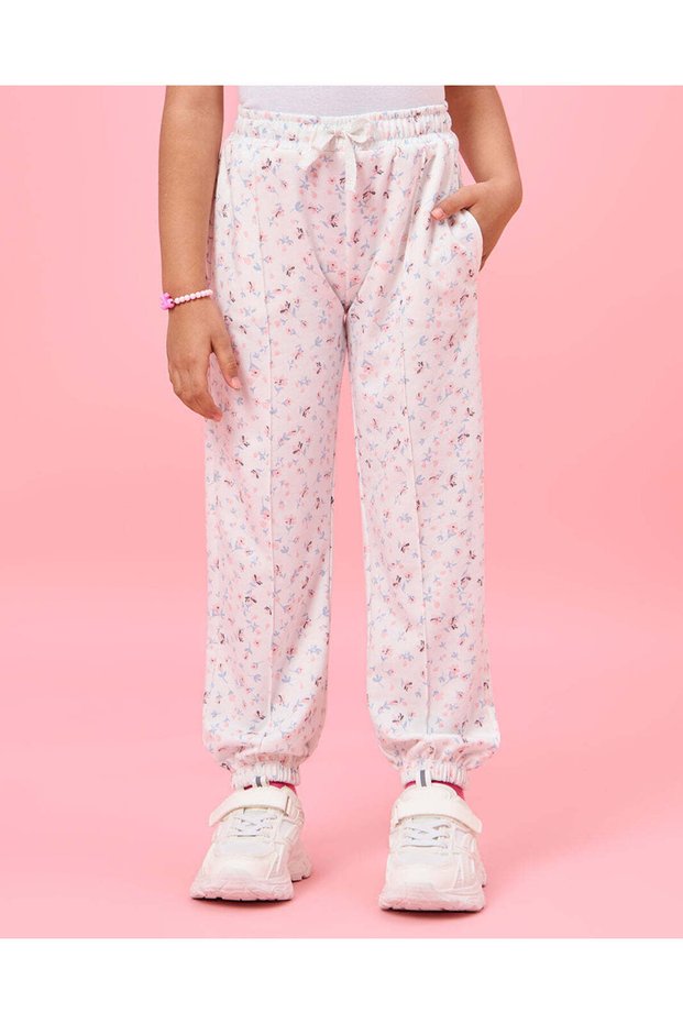 Girls Ivory Printed Active Track Pants