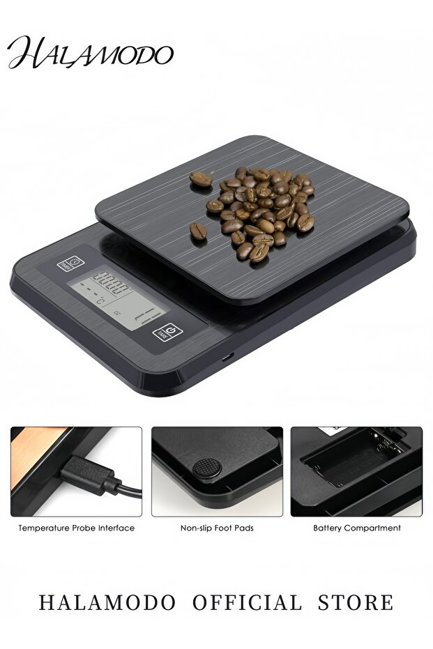 مقياس حرارة إلكتروني مزود بمؤقت وشاشة LCD رقمية، أسود، 200 × 145 × 30 مم - 5