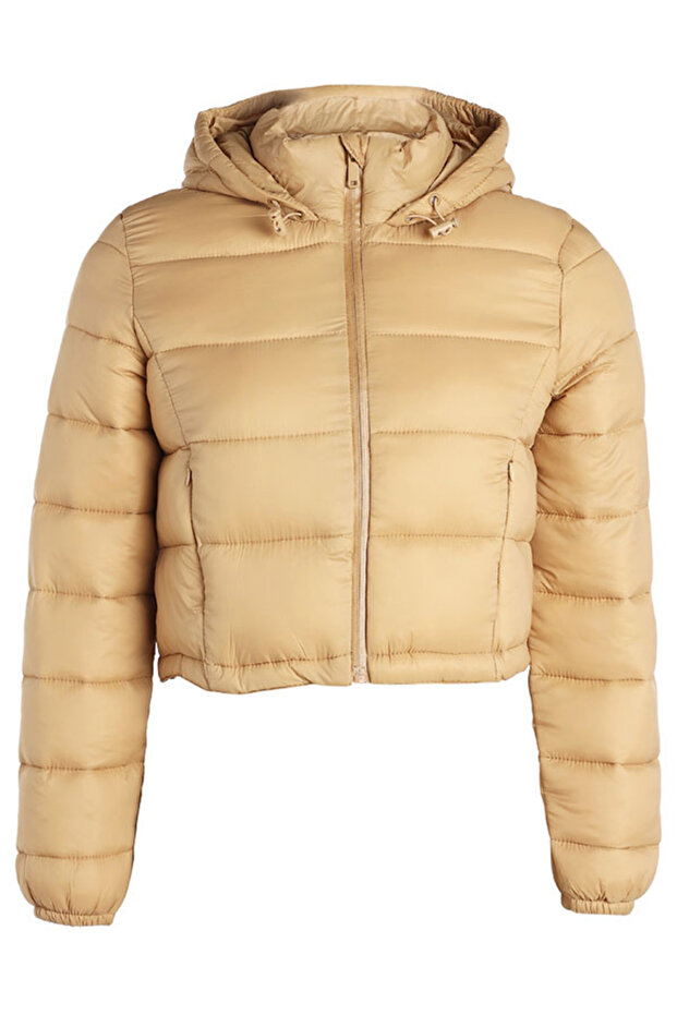 Women Taupe Cropped Down Hooded Jacket