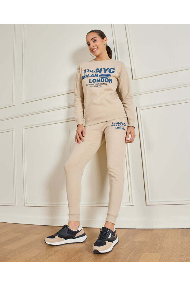 بنطلون رياضي نسائي مطبوع باللون البيج - 5
