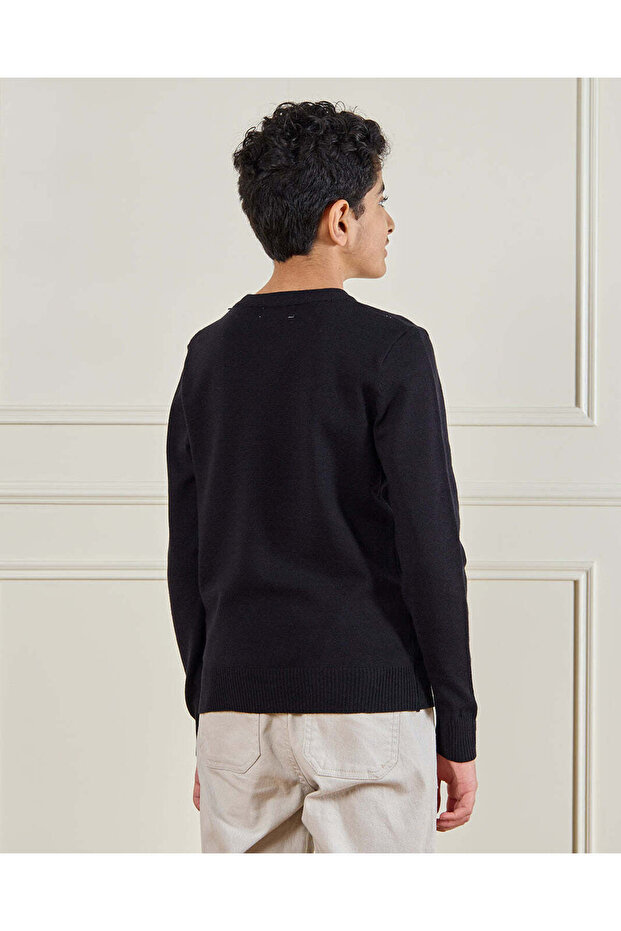 Senior Boys Black Solid Sweater - 3