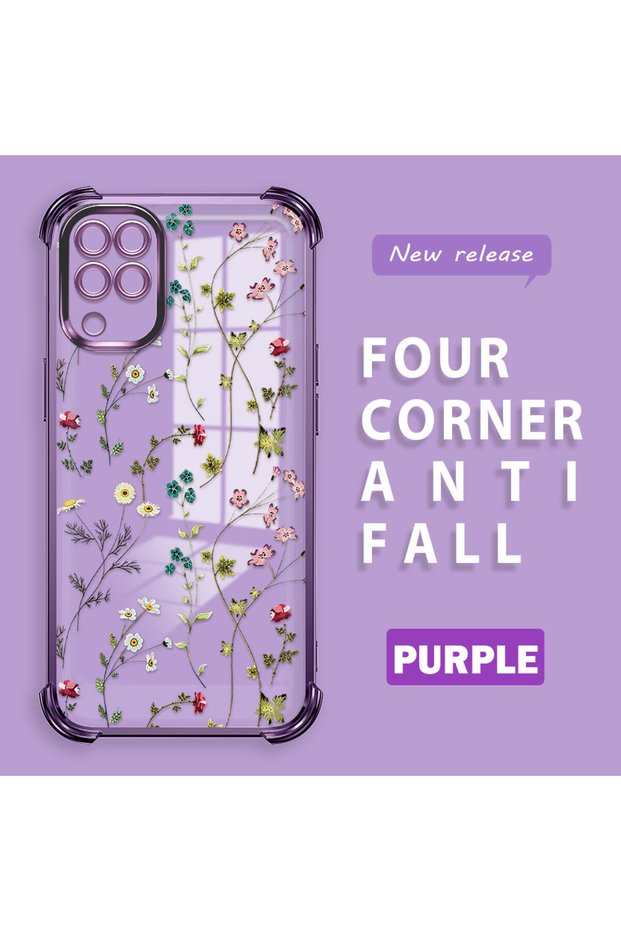 Samsung Galaxy A12/M12 Compatible Transparent Silicone Flutter Protective Case Flower Patterns