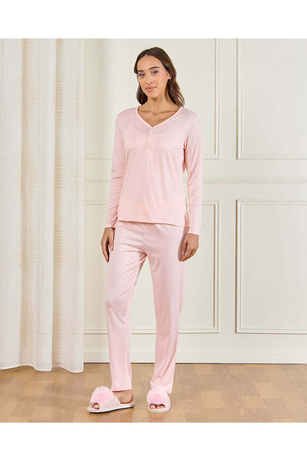 Lace Trim V-Neck A/O Aop Pajama Set