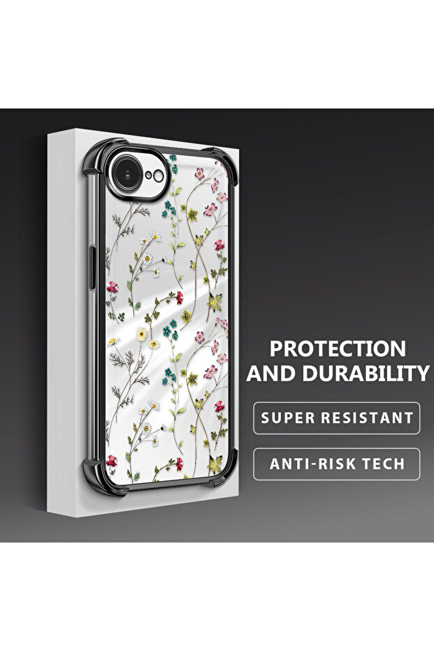 iPhone 16E Compatible Transparent Silicone Flutter Protective Case Flower Patterns - 3