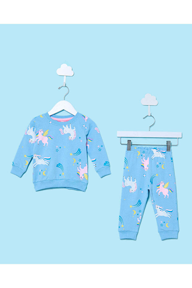 Infant Girls Blue Printed Pyjama Set (2 Piece)