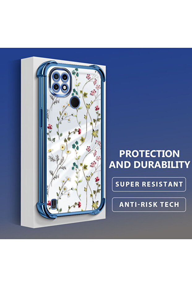 حافظة حماية من السيليكون الشفاف المتوافقة مع Realme C21 بأنماط زهور - 3