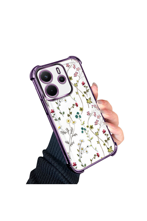 حافظة حماية من السيليكون الشفاف المتوافقة مع Xiaomi Redmi Note 14 بأنماط زهور - 3