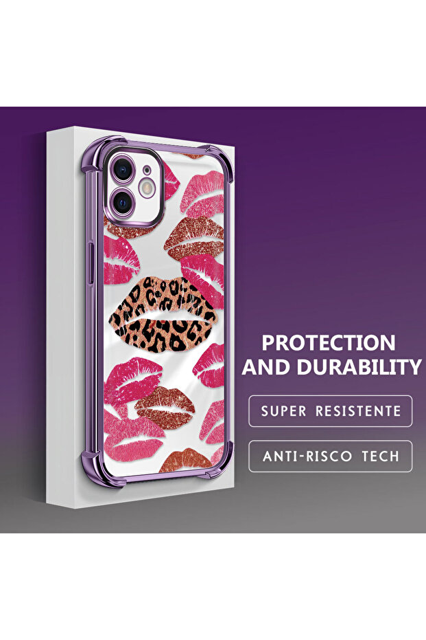 iPhone 12 Compatible Transparent Silicone Flutter Protective Case Lip Patterns - 3