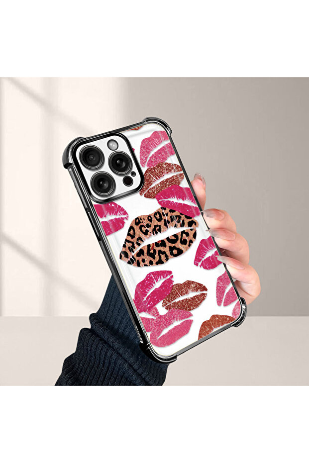 iPhone 15 Pro Compatible Transparent Silicone Flutter Protective Case Lip Patterns - 5