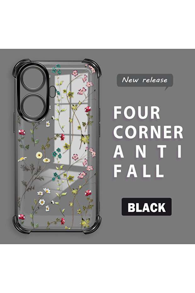 Realme C55 Compatible Transparent Silicone Flutter Protective Case Flower Patterns - 1