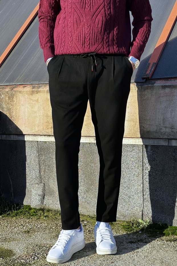 Men'S, Summer-Spring Season, Elastic Waist, Pleated Detail, Standard-Fit, Fabric Pants 25Inp199Dduz