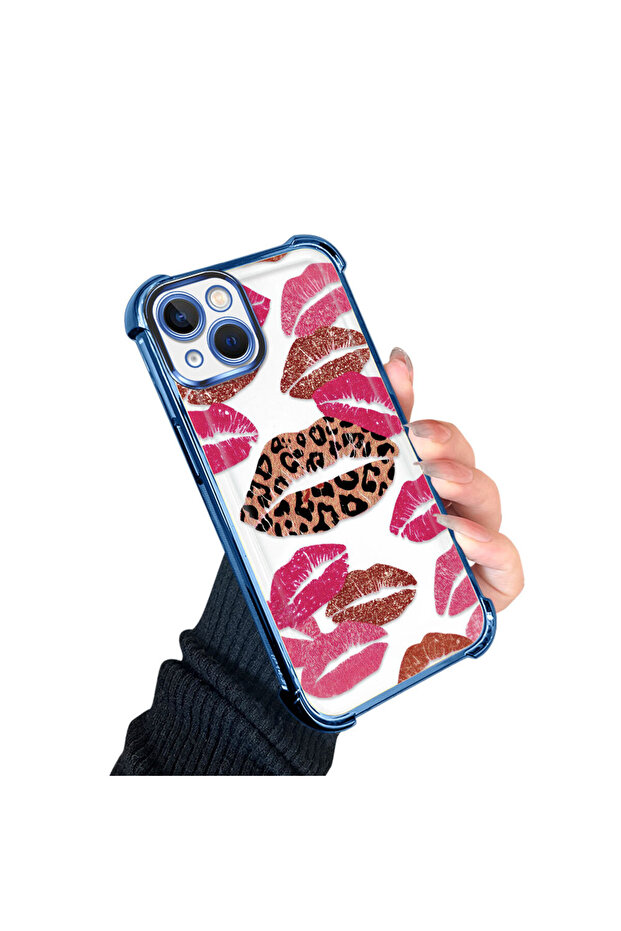 حافظة حماية من السيليكون الشفاف المتوافقة مع iPhone 13 بأنماط الشفاه - 3