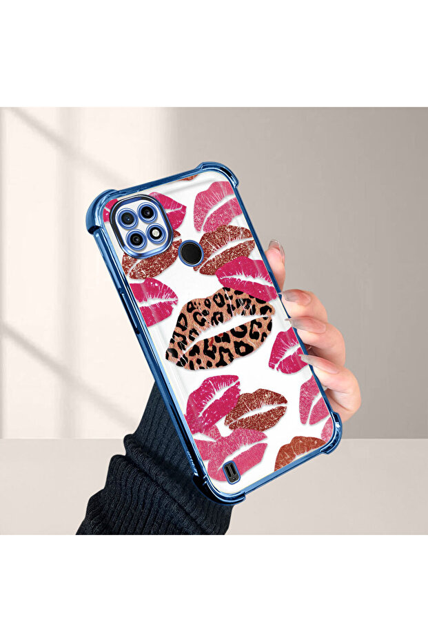 Realme C21 Compatible Transparent Silicone Flutter Protective Case Lip Patterns - 4