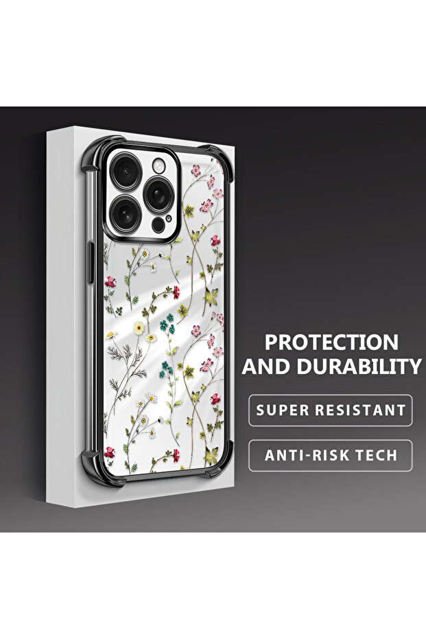 حافظة حماية من السيليكون الشفاف المتوافقة مع هاتف iPhone 16 Pro بأنماط زهور - 3