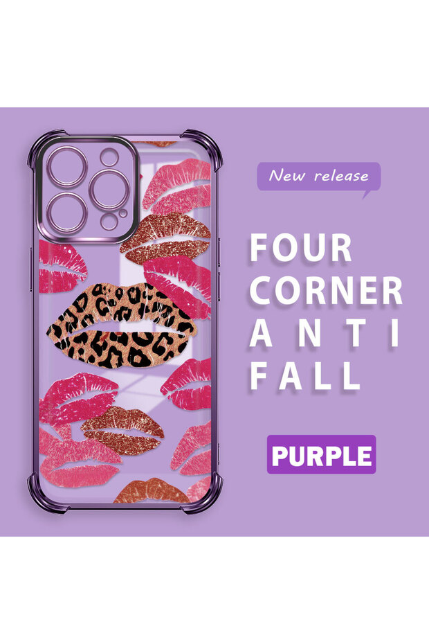 حافظة واقية من السيليكون الشفاف المتوافقة مع iPhone 15 Pro بأنماط الشفاه - 1