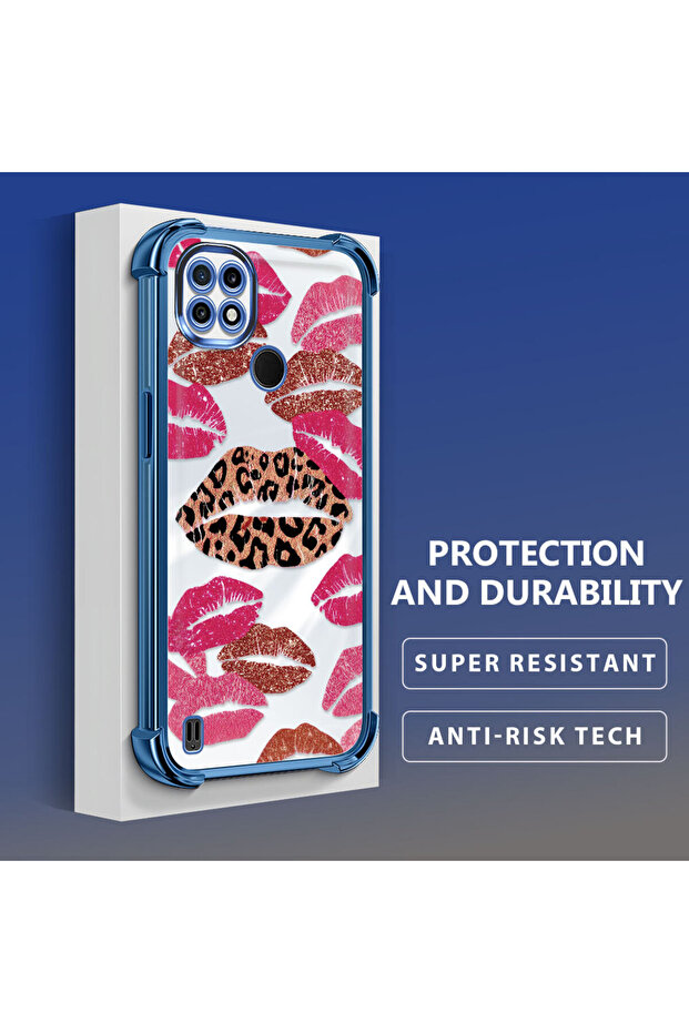 Realme C21 Compatible Transparent Silicone Flutter Protective Case Lip Patterns - 3